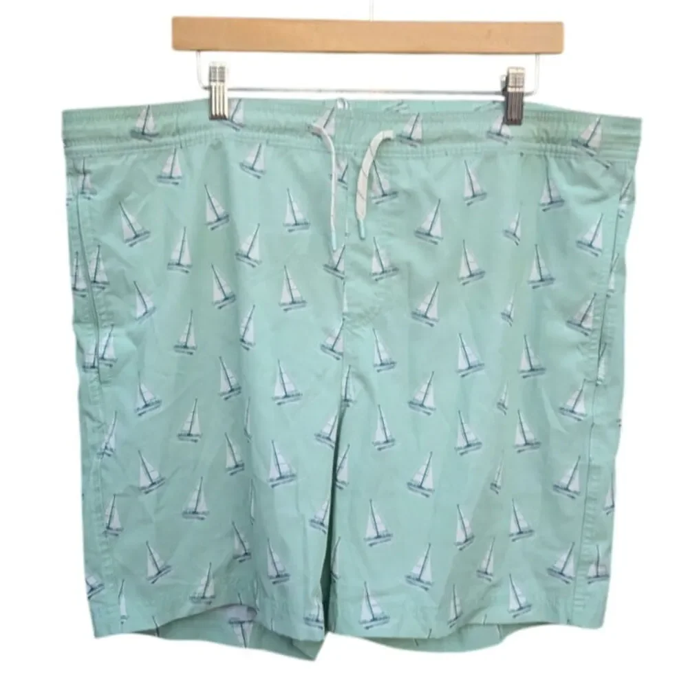 Elysian swim shorts trunks lined preppy bathing suit bottoms sailboat blue L